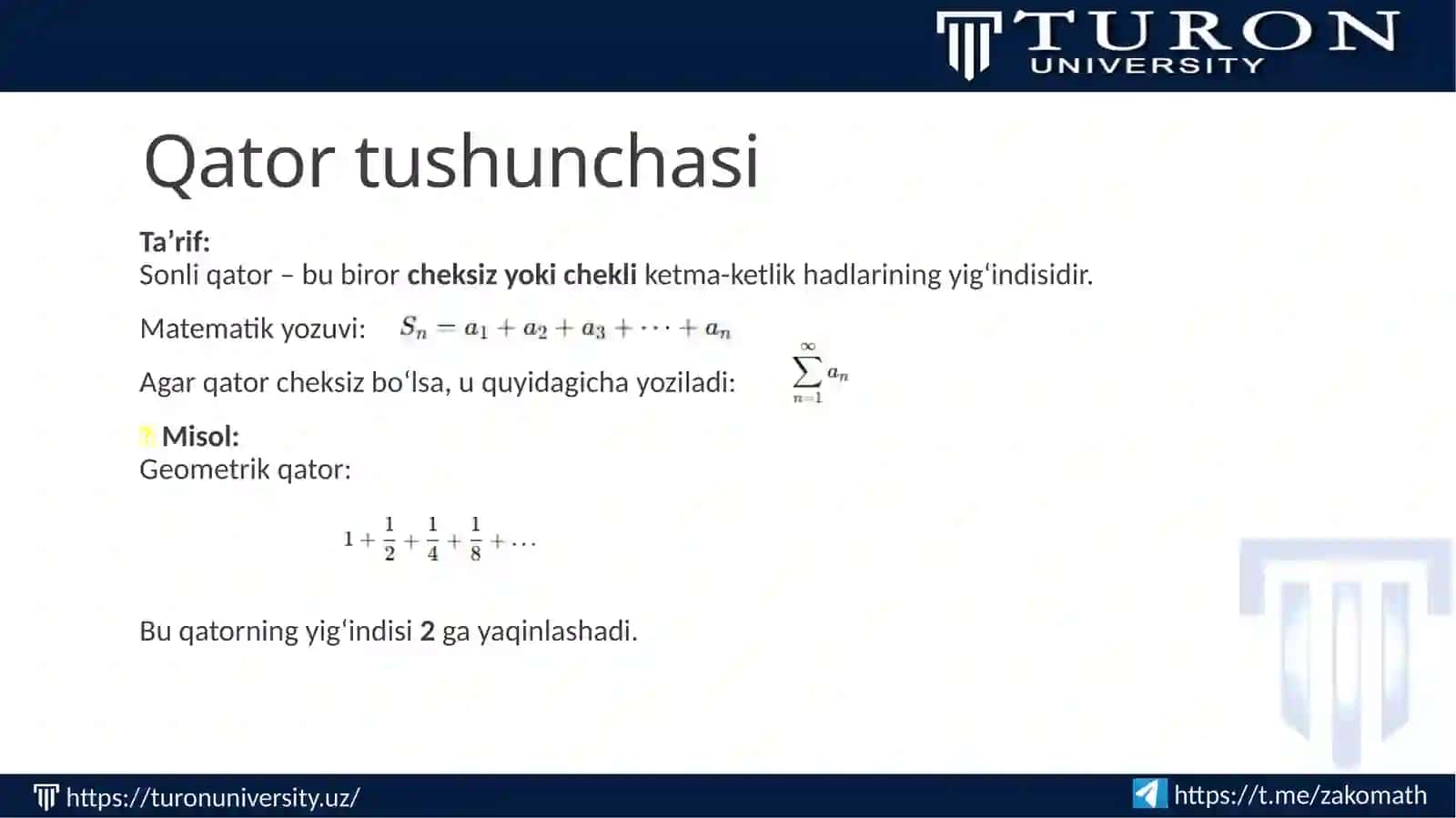 Turli xil sonli qatorlarning yaqinlashuvchanligi 2