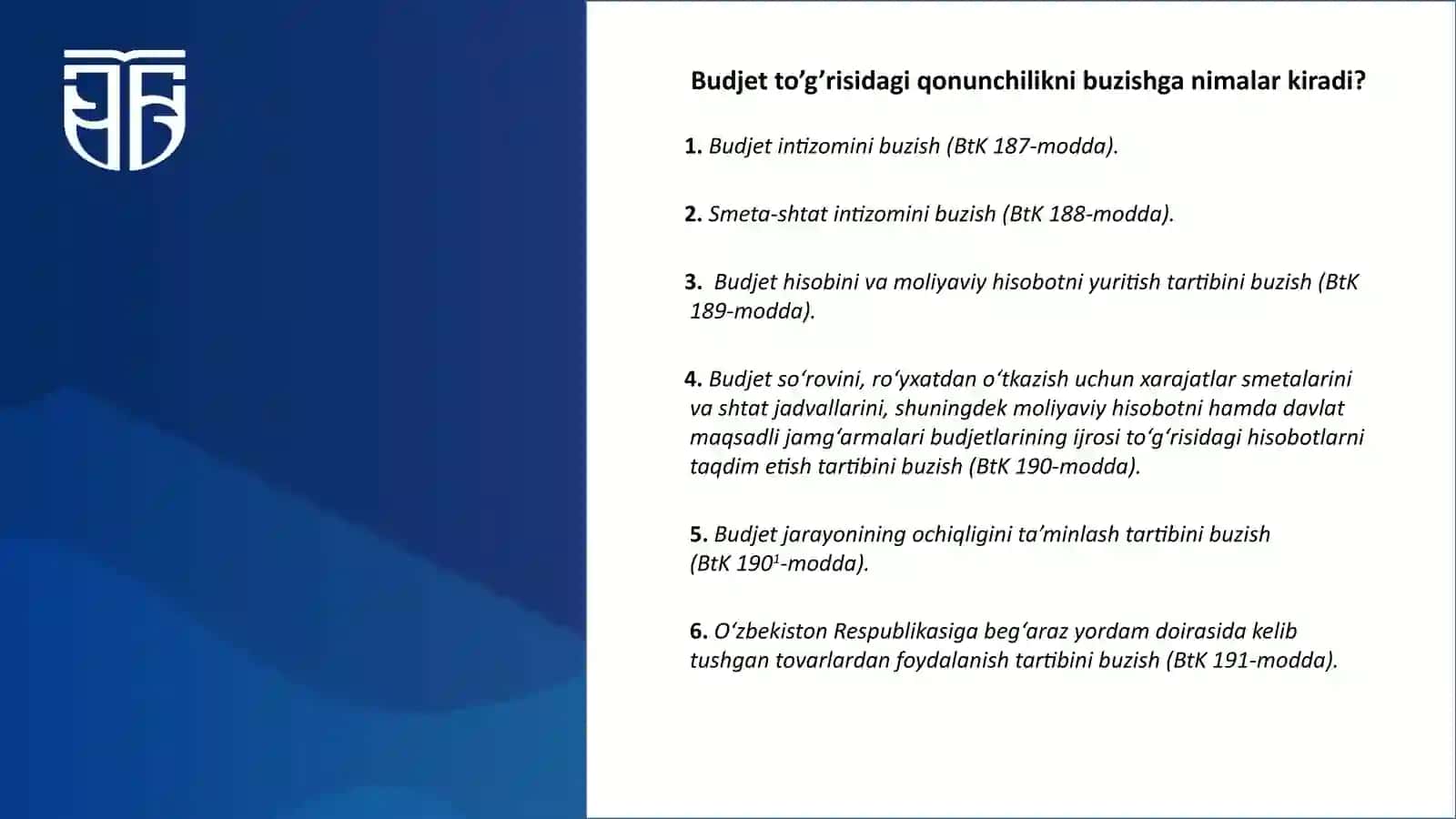Budjet to’g’risidagi qonunchilikni buzganlik uchun uchun javobgarlik 2