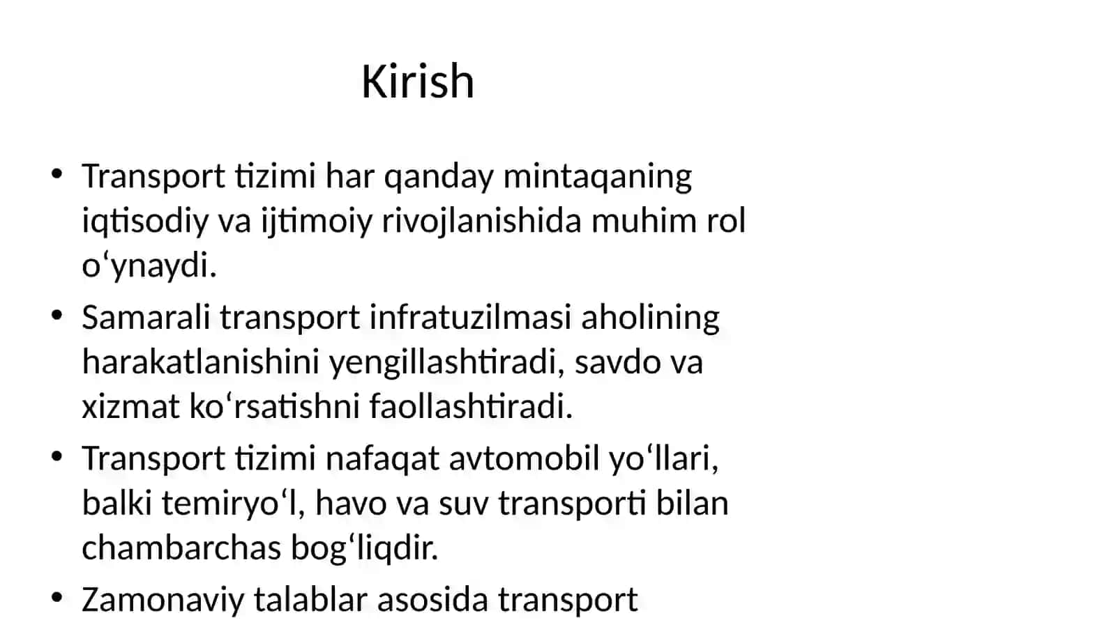 Mintaqada transport tizimini isloh qilish: muammolar va vazifalar 2