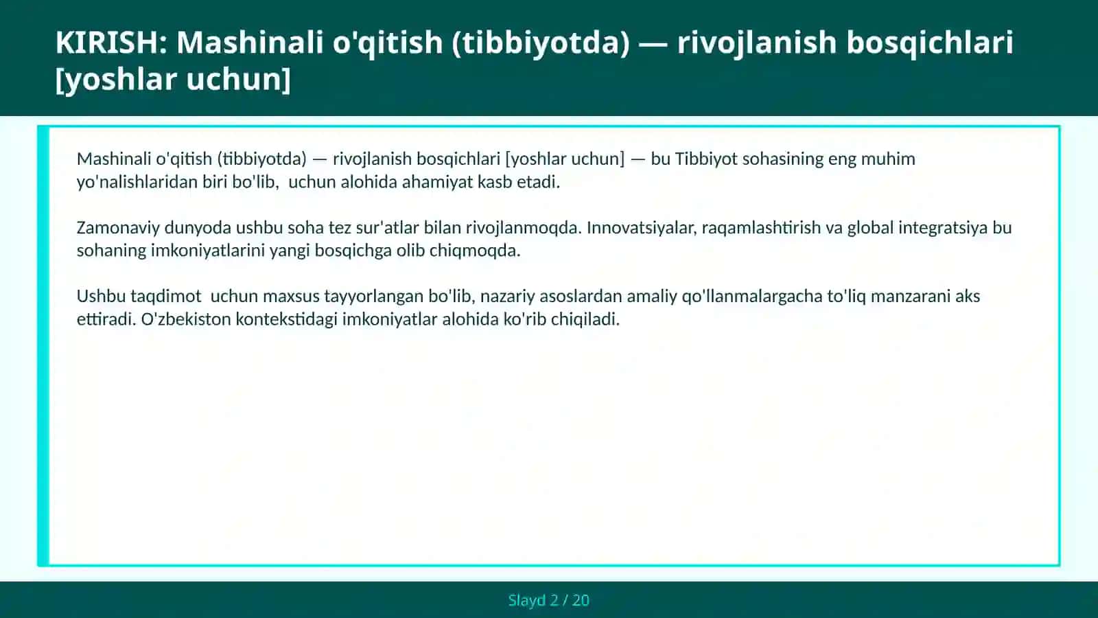 Mashinali o'qitish (tibbiyotda) — rivojlanish bosqichlari [yoshlar uchun] 2