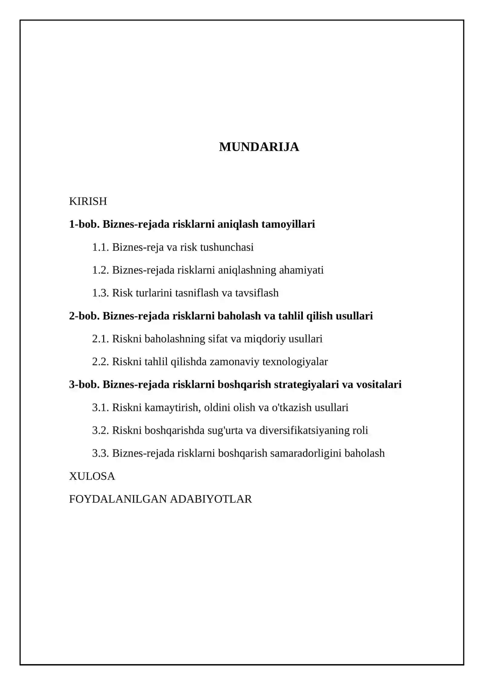 Biznes-rejada risklarni aniqlash va ularni boshqarish usullari 2