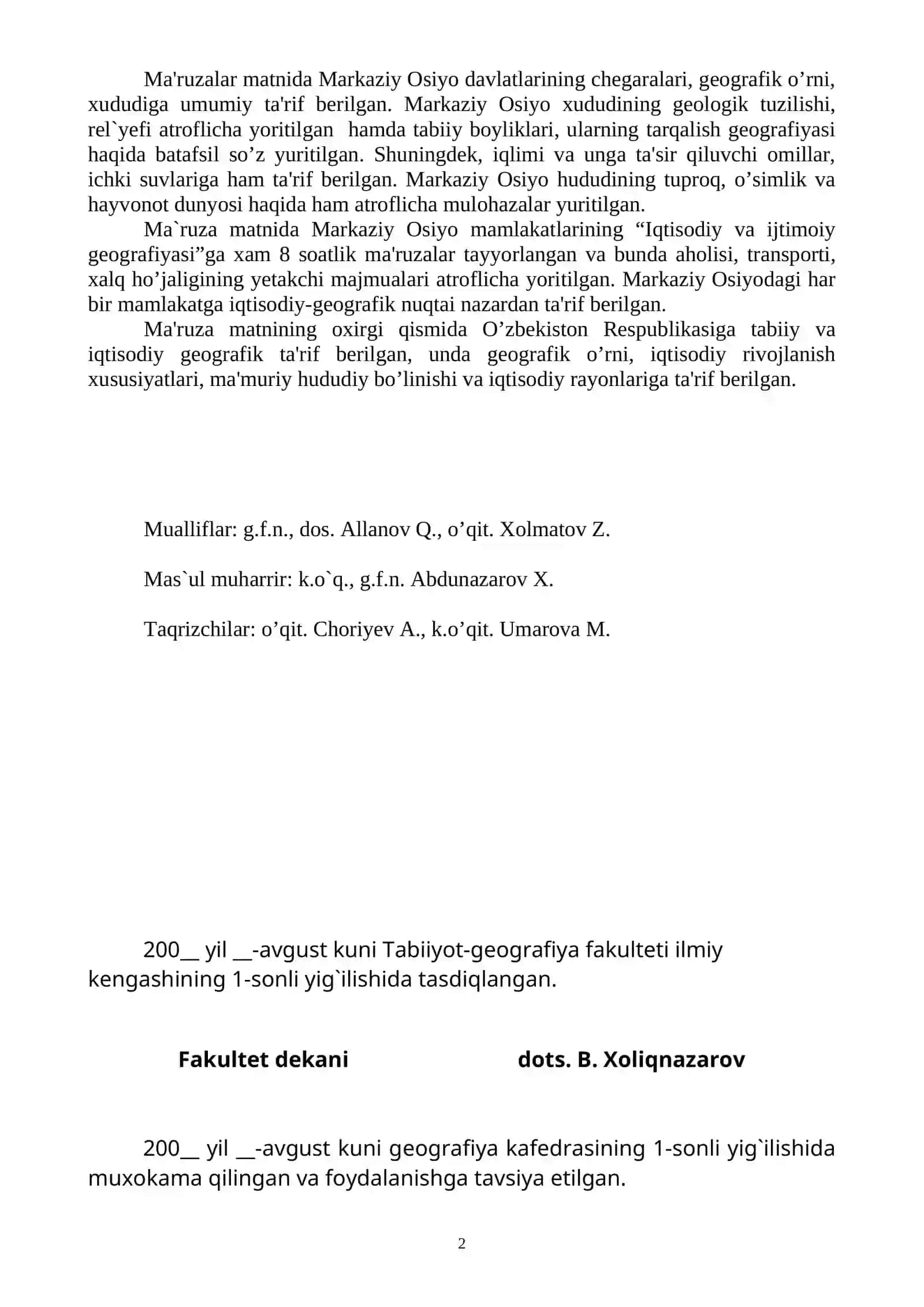 Markaziy Osiyo Davlatlari Geografiyasi 2