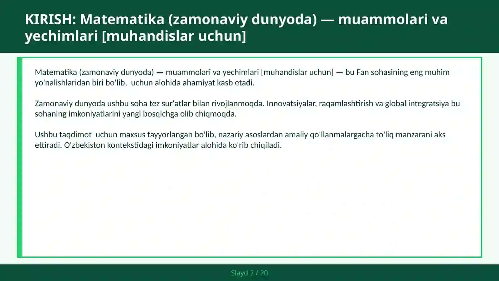 Matematika (Zamonaviy dunyoda) — muammolari va yechimlari [muhandislar uchun] 2