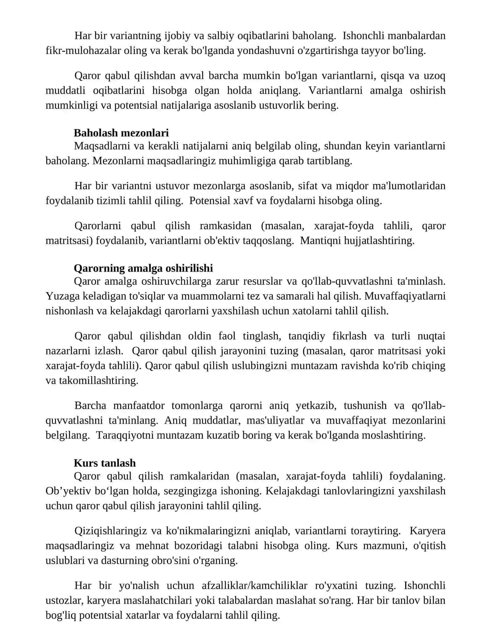 Toʻgʻri qaror qabul qilish konikmalarini rivojlantirish 2