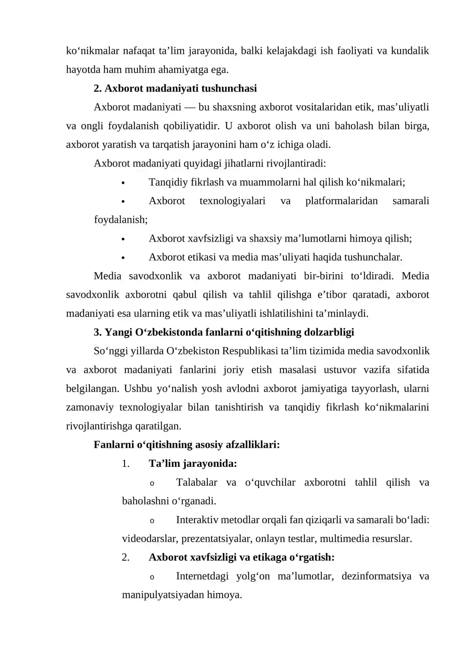 Yangi O‘zbekistonda media savodxonlik va axborot madaniyati fanining o‘qitilishini ahamiyati 2