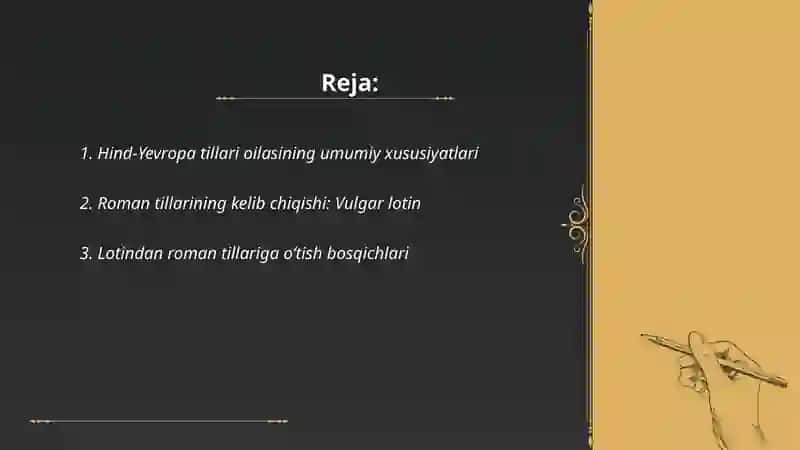 Til oilalari:Hind-Yevropa tillari oilasi. Roman tillari 2