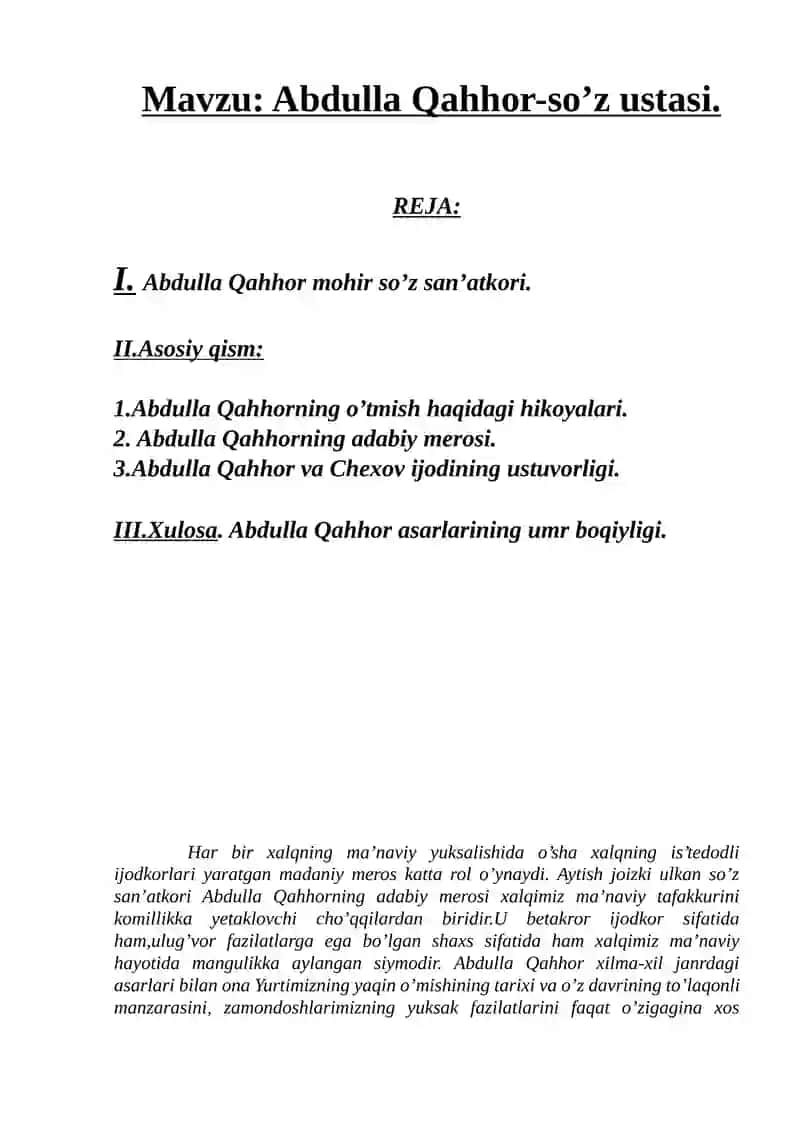 Abdulla Qahhor va Chexov ijodining ustuvorligi 2