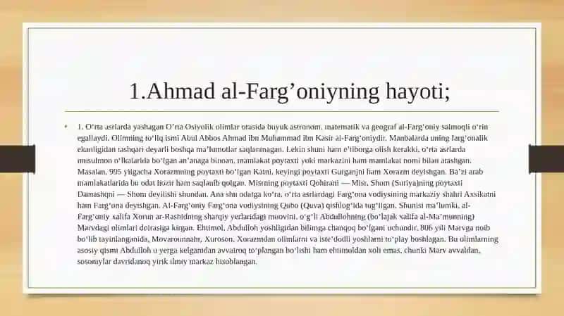 Ahmad al-Farg’oniyning hayotlari va faoliyati. 2