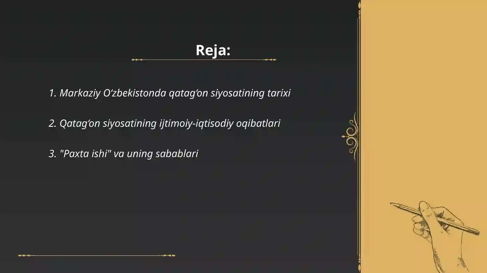 Markaziy O‘zbekistonda amalga oshirilgan qatag‘on siyosati. Paxta ishi, o‘zbeklar ishi nomli kompaniyalar va Farg‘ona voqealari 2