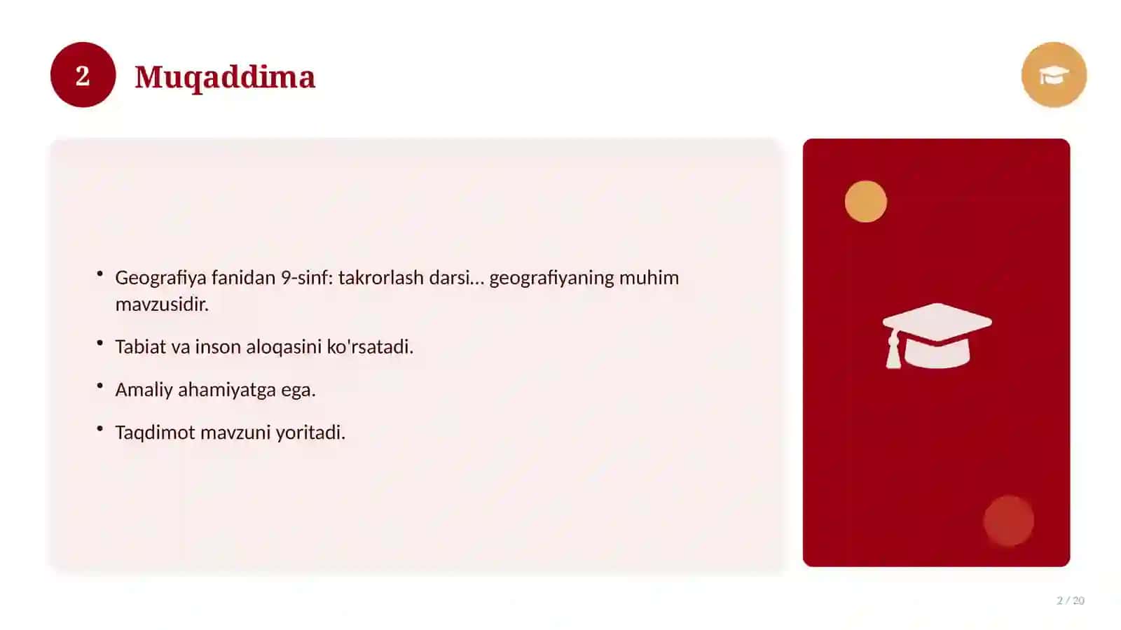 Geografiya fanidan 9-sinf: takrorlash darsi ishlanmasi 2