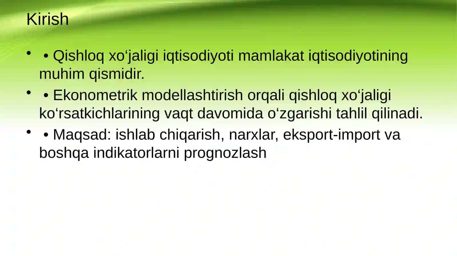 Qishloq xo‘jaligi iqtisodiy ko‘rsatkichlari dinamikasini ekonometrik modellashtirish 2