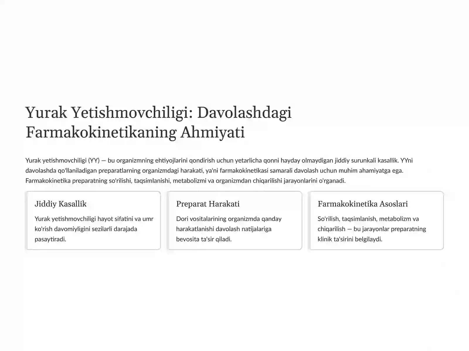 Yurak Faoliyati Yetishmovchiligini Davolashda Preparatlar Farmakokinetikasi 2