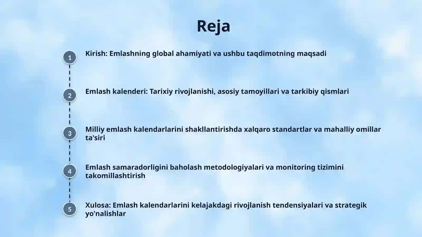 Emlash kalender rejasini tuzish asoslari. 2