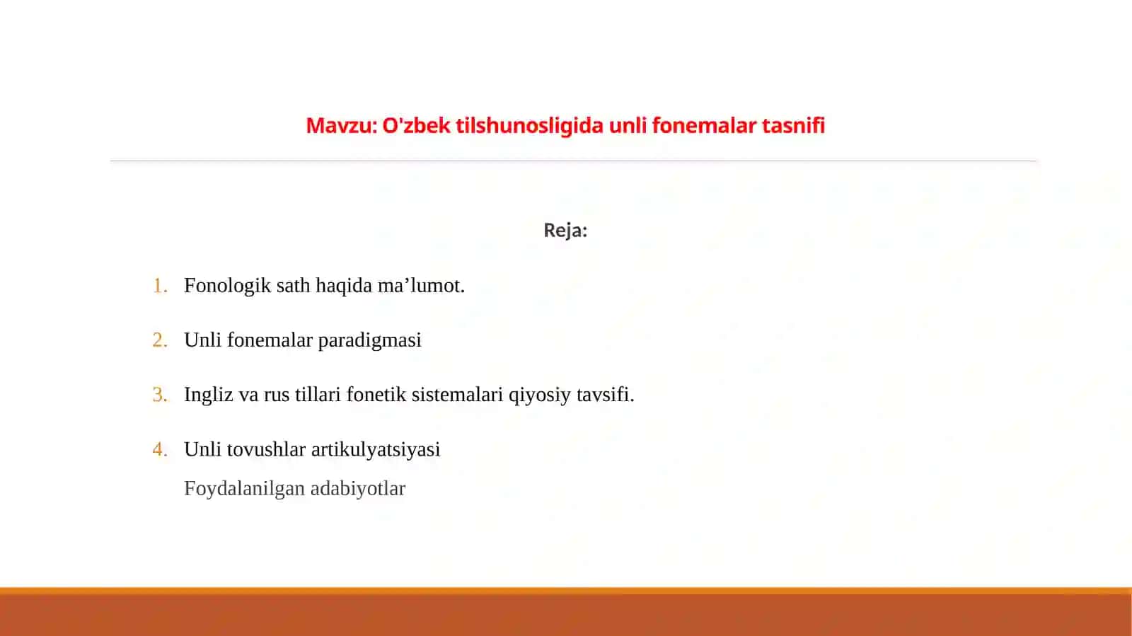 O'zbek tilshunosligida unli fonemalar tasnifi. 2