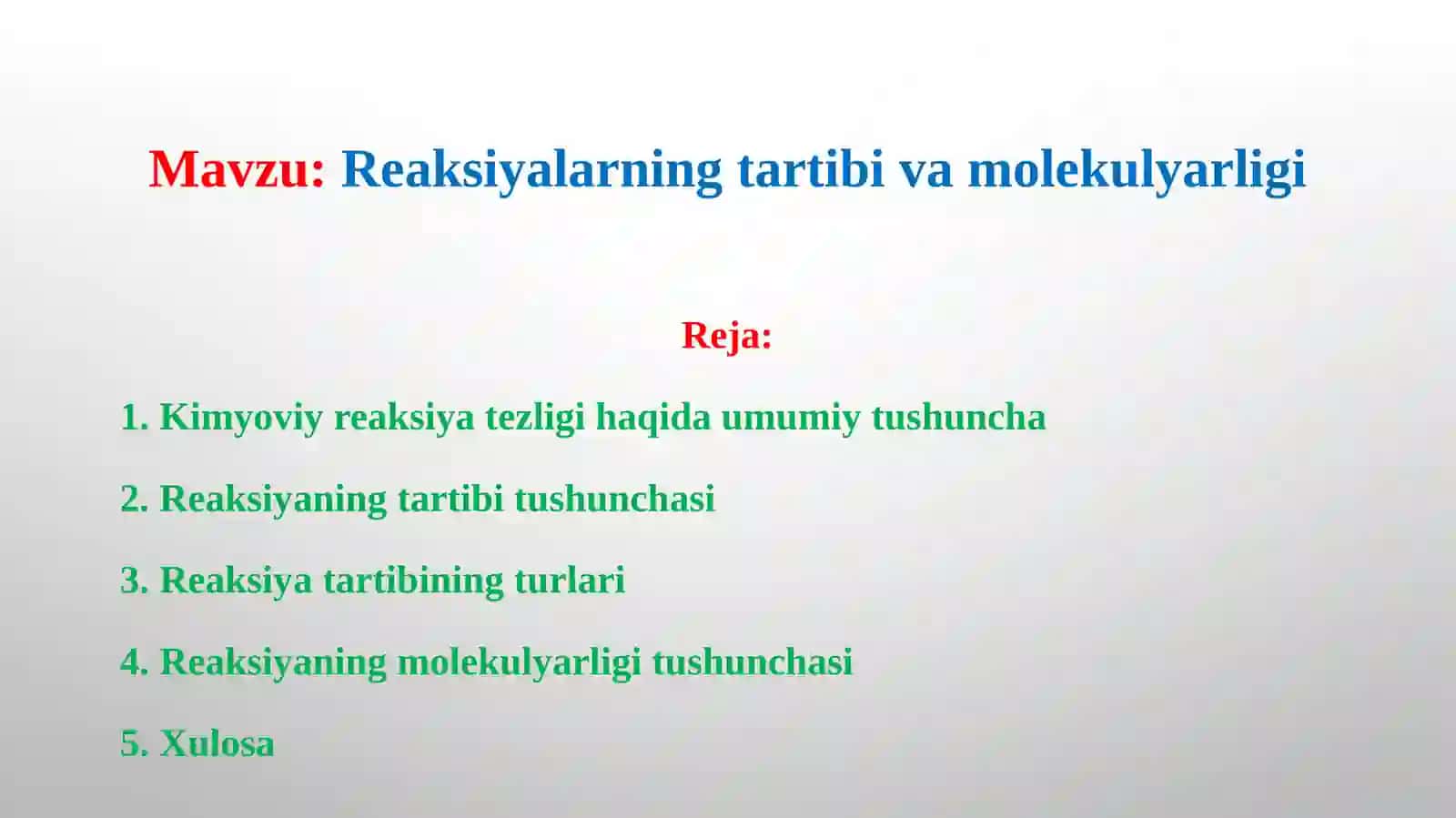 Kimyoviy Kinetika va Kataliz 2