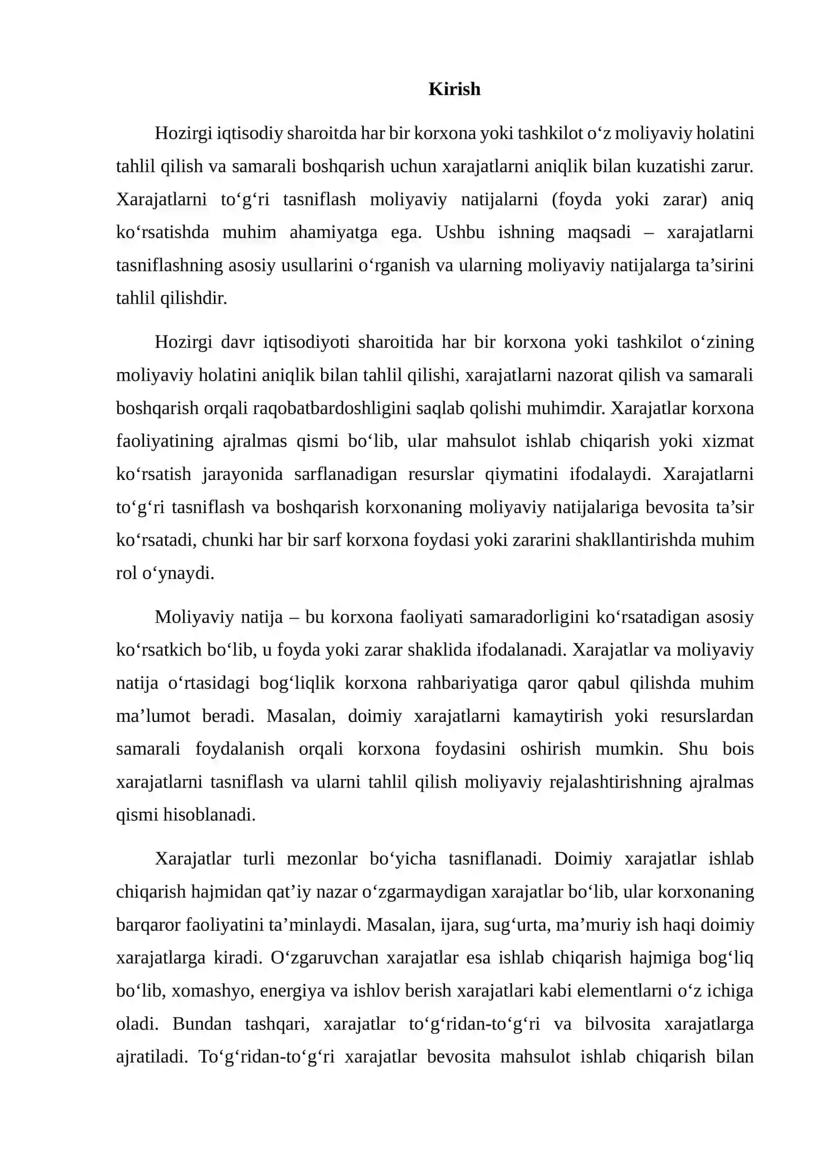 XARAJATLARNI TASNIFLASH VA MOLIYAVIY NATIJALARGA TA’SIRI 2