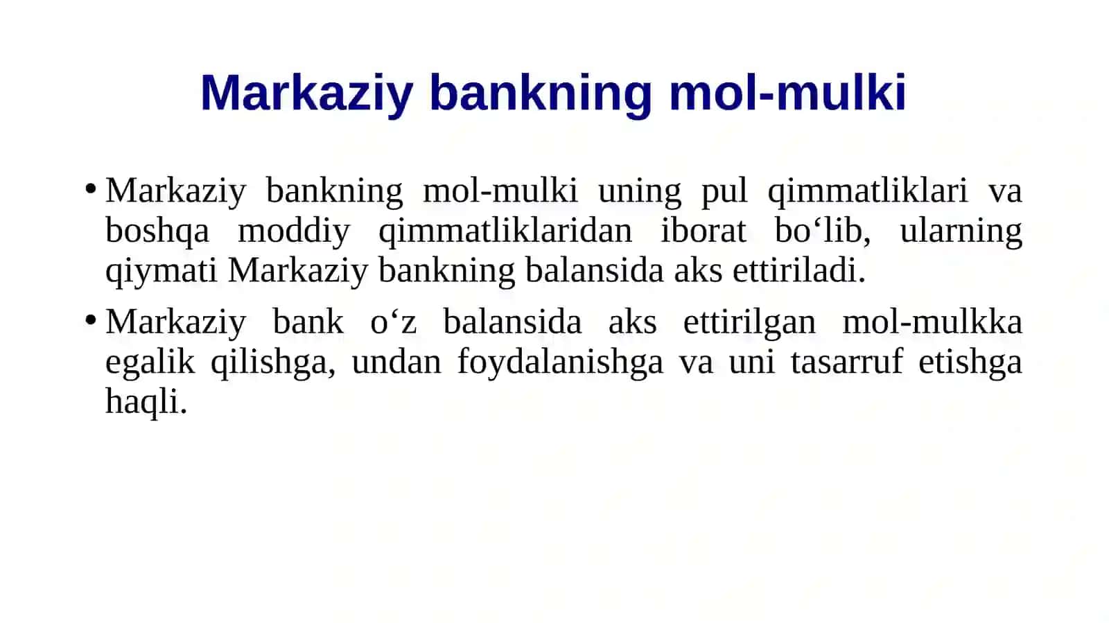 Markaziy bankning mol-mulki 2