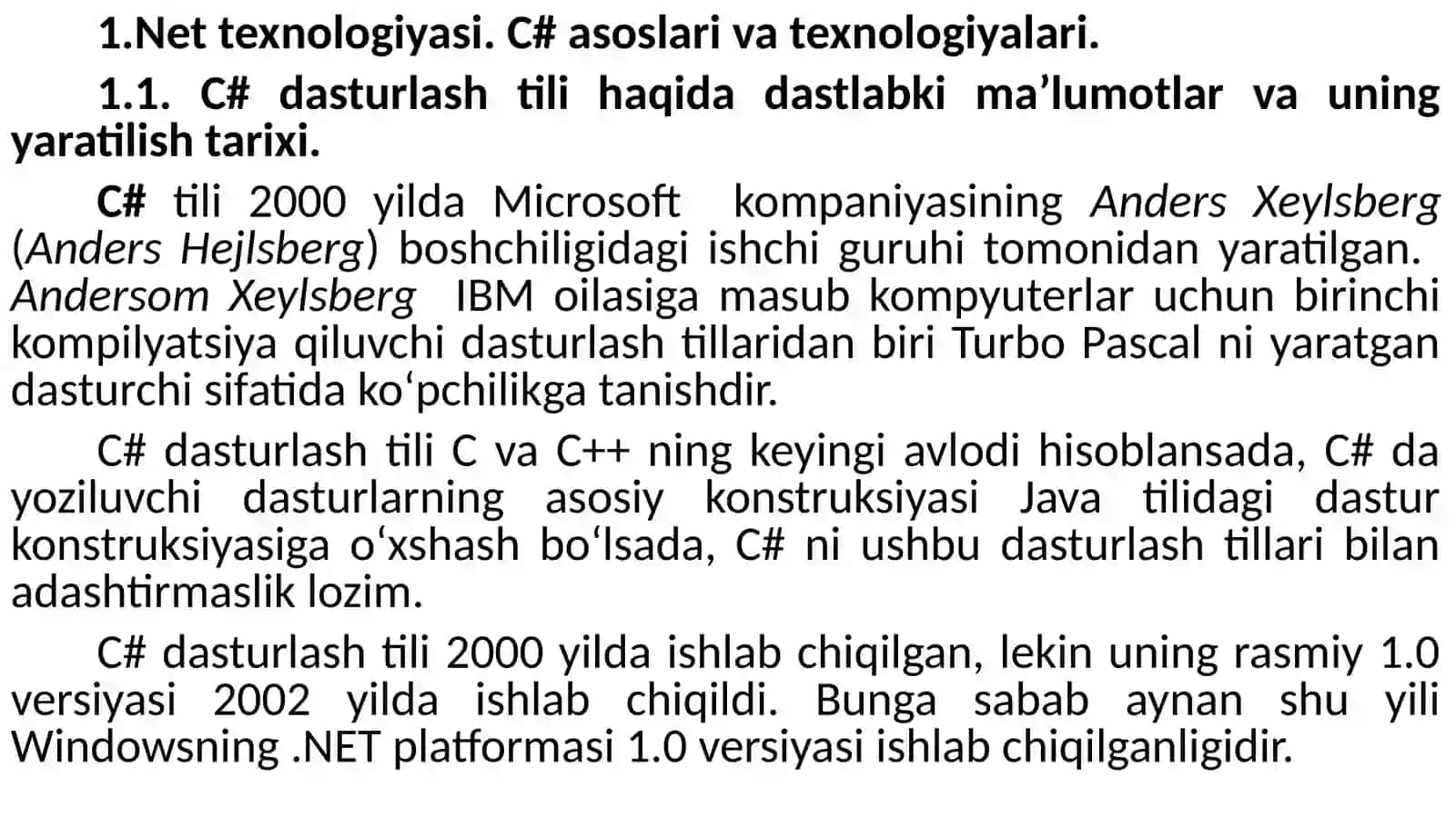 C# TILINING ASOSIY TUSHUNCHALARI 2