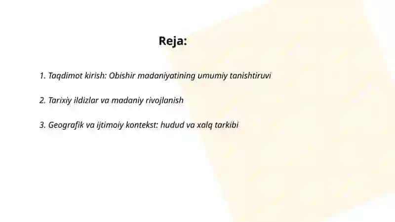 Obishir Madaniyatini O'zida Aks Ettirgan Taqdimot Yaratish 2