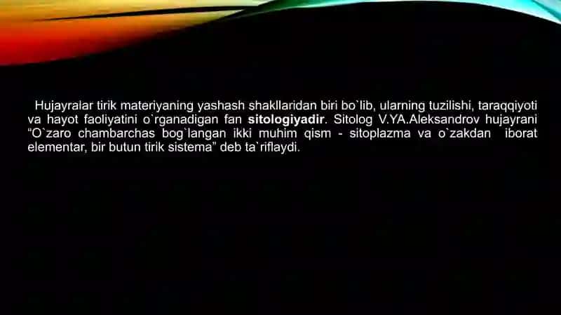 Hujayra haqida tushuncha. Jinsiy hujayralarning otalanishi va maydalanishi. 2