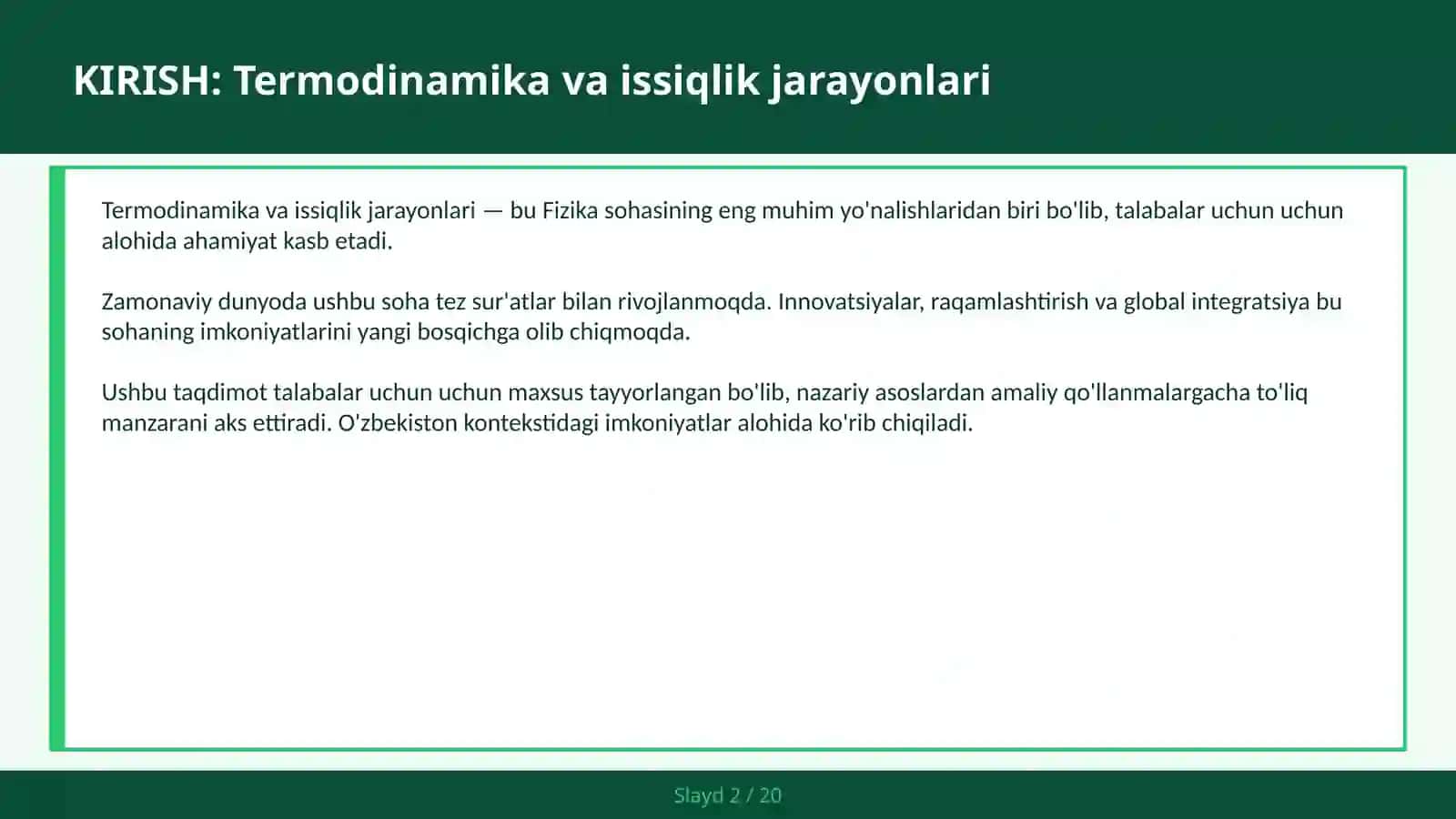 TERMODINAMIKA VA ISSIQLIK JARAYONLARI 2