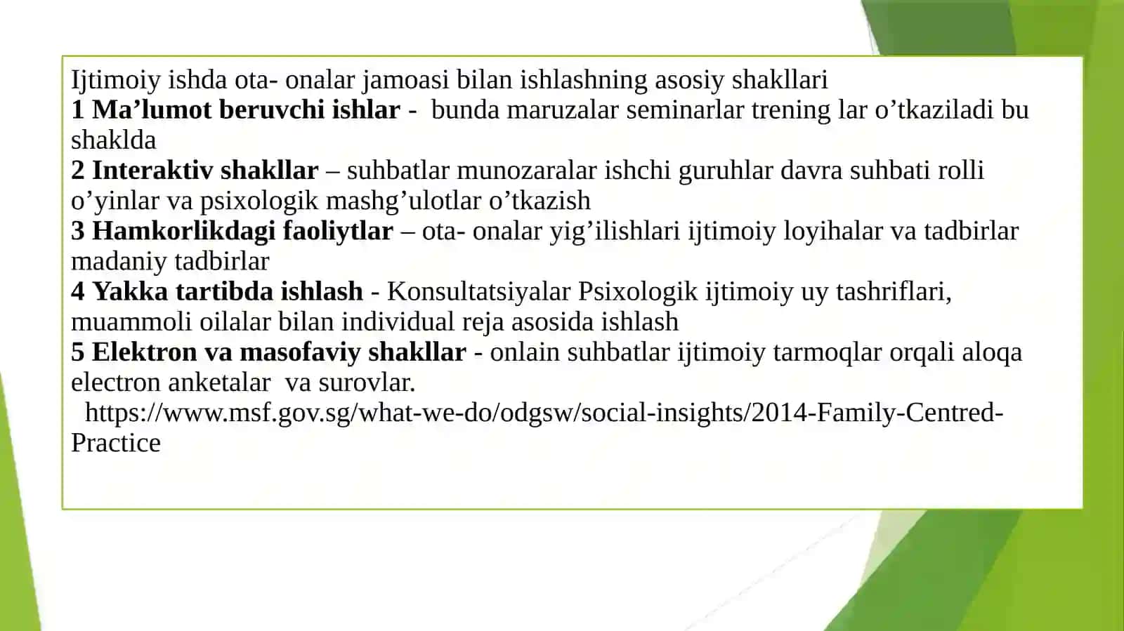 Ota – onalar jamoasi bilan ishlashning asosiy shakllari 2