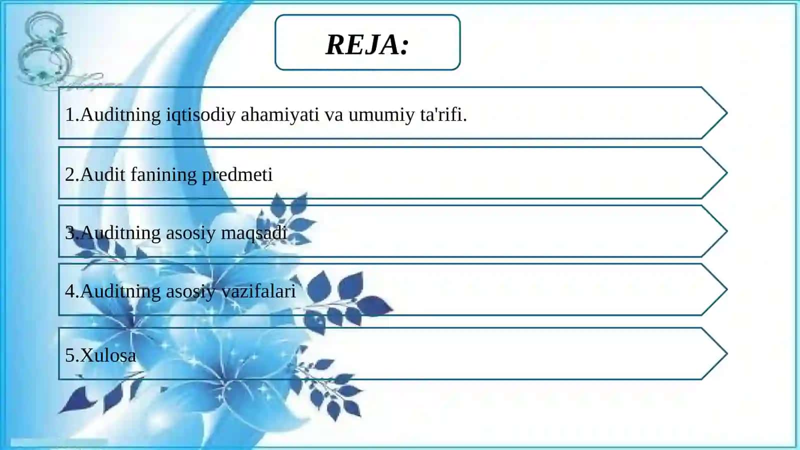 Audit fanining predmeti, maqsadi va vazifalari 2