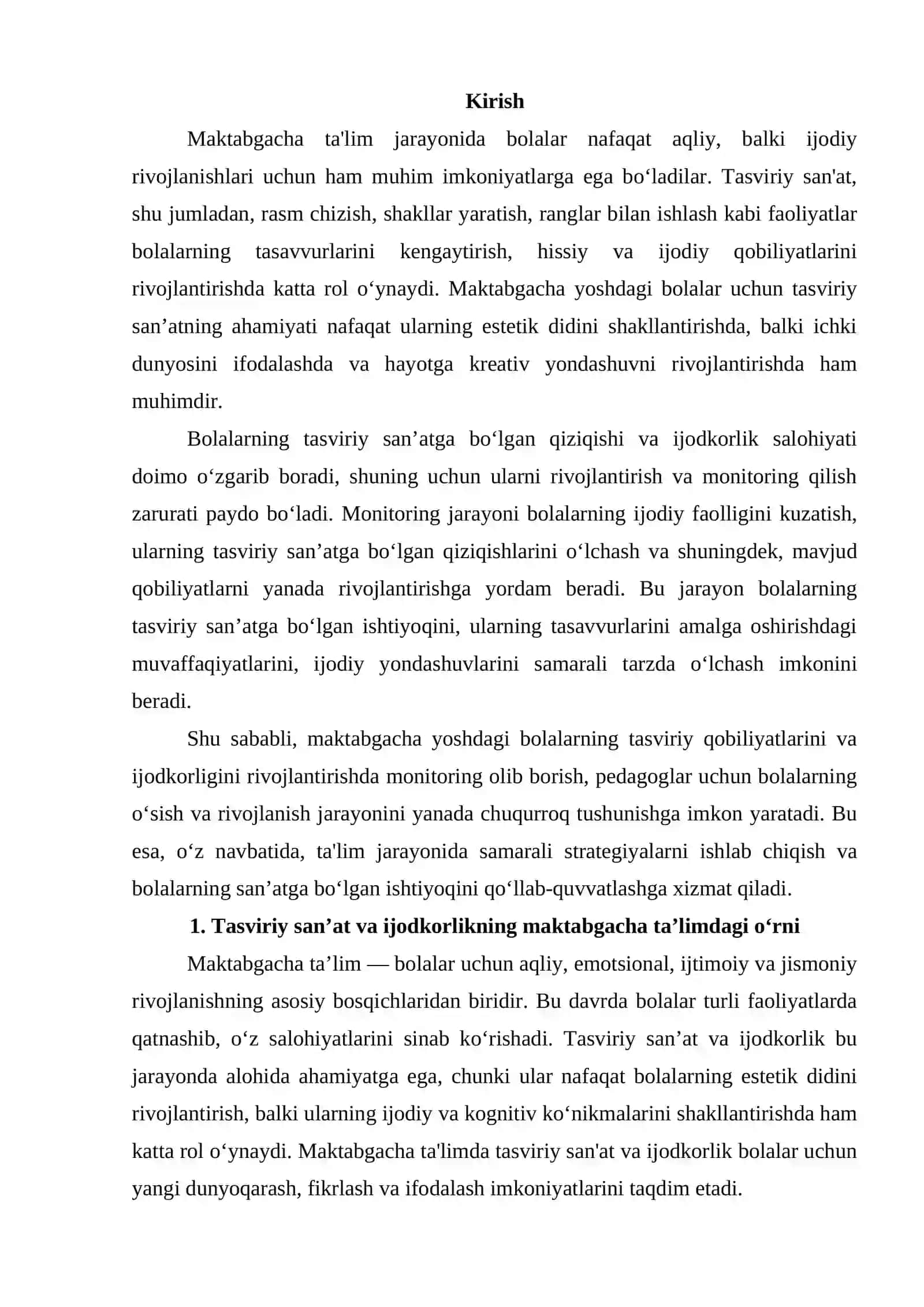 Maktabgacha yoshdagi bolalarning tasviriy qobiliyatlarini ijodkorligini rivojlantirish monitoringini olib borish 2