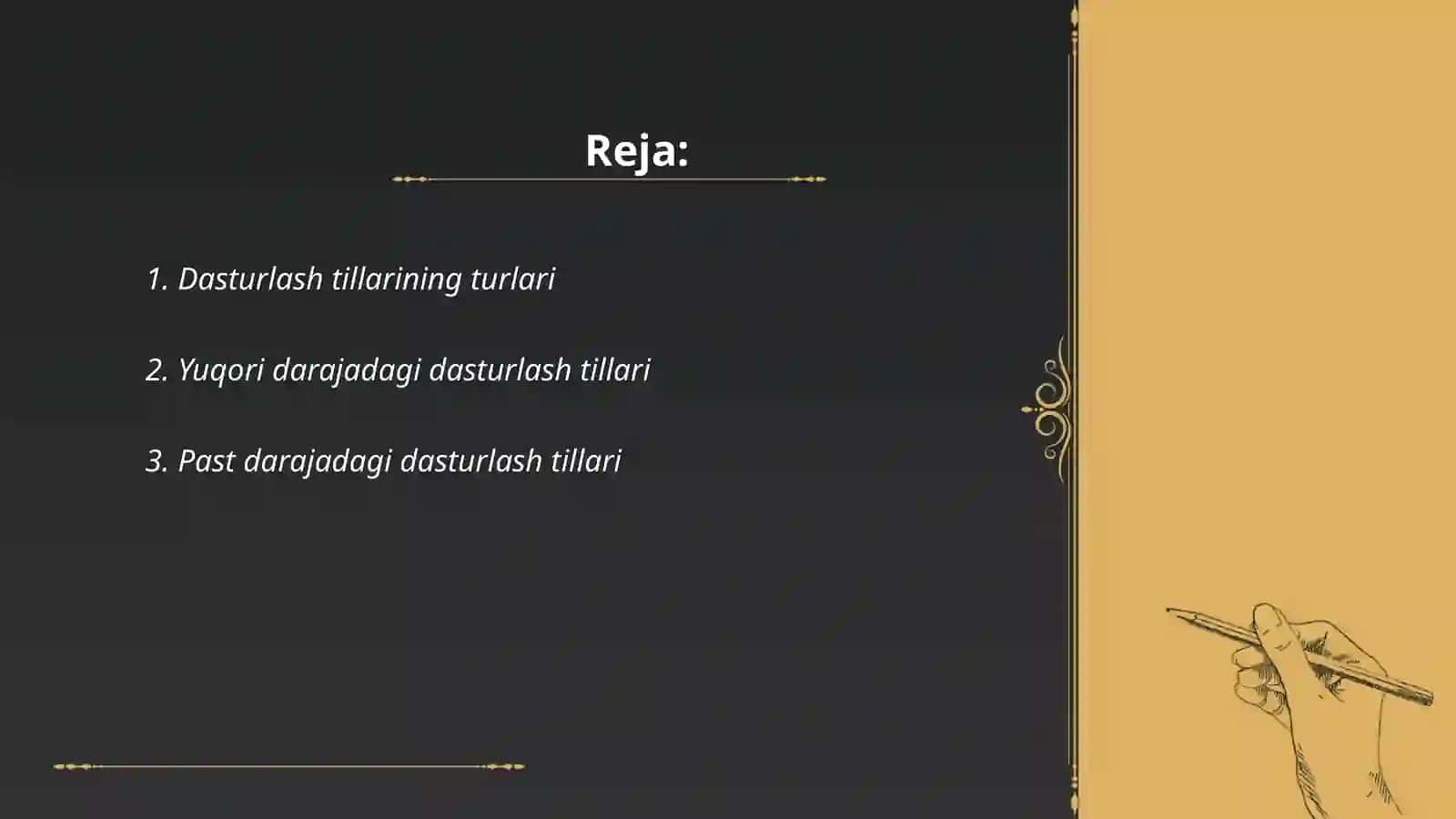 Dasturlash tillarining klassifikatsiyasi va python dasturlash tili 2