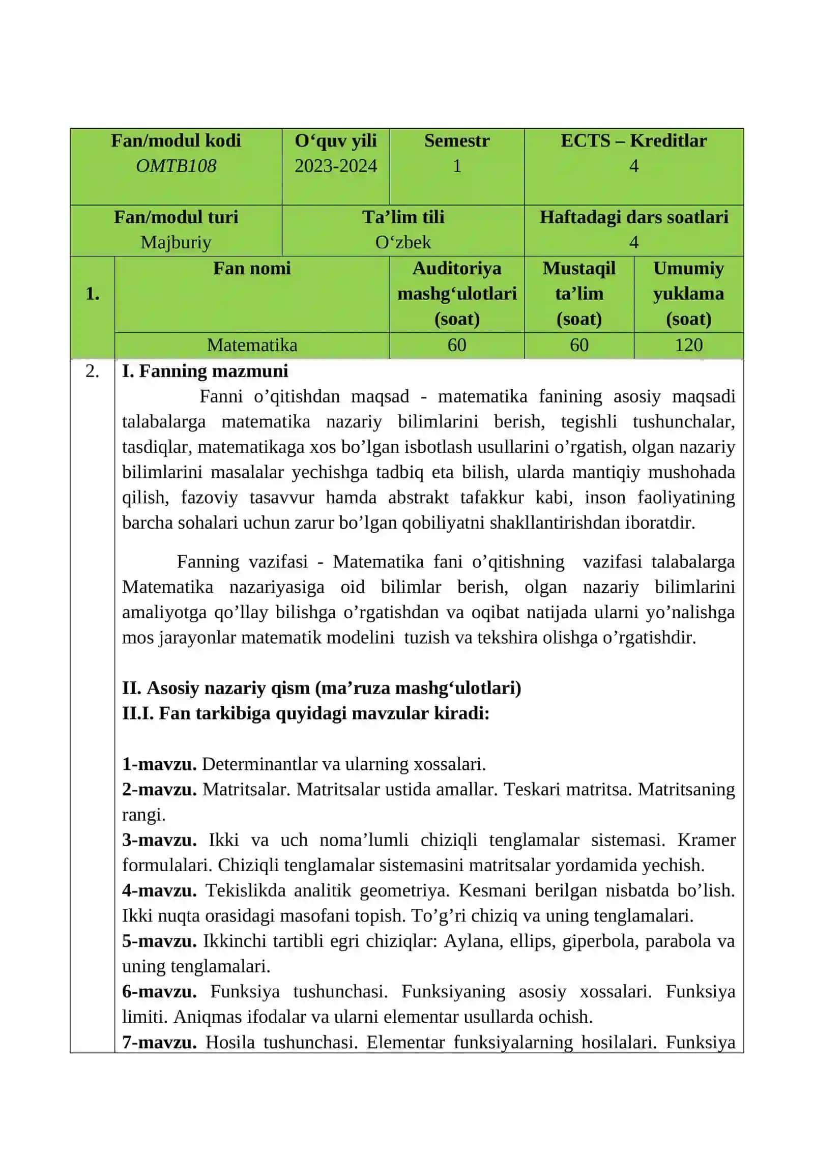 OLIY MATEMATIKA FAN DASTURI 2