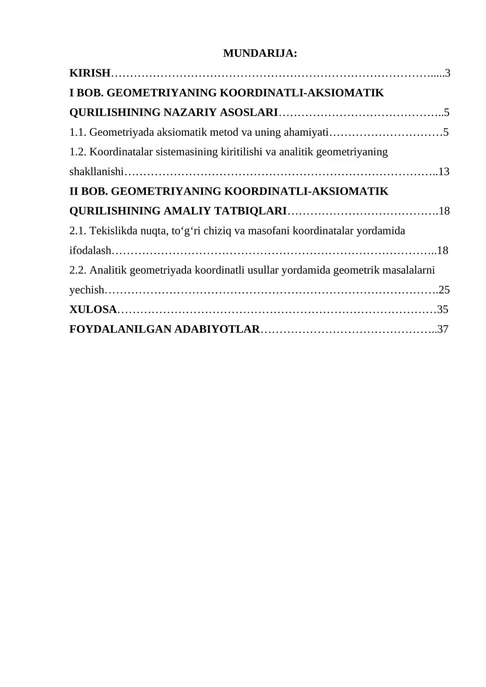 GEOMETRIYANING KOORDINATLI-AKSIOMATIK QURILISHI 2
