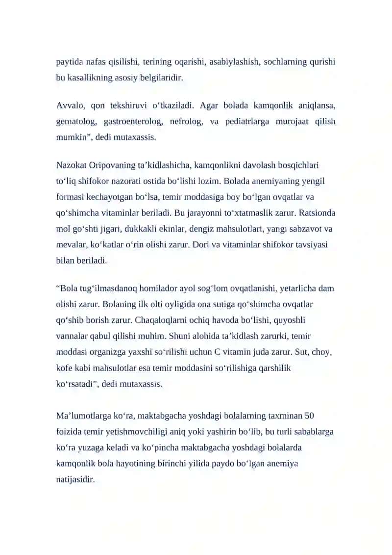 Bolalarda Anemiya (Kamqonlik) 2