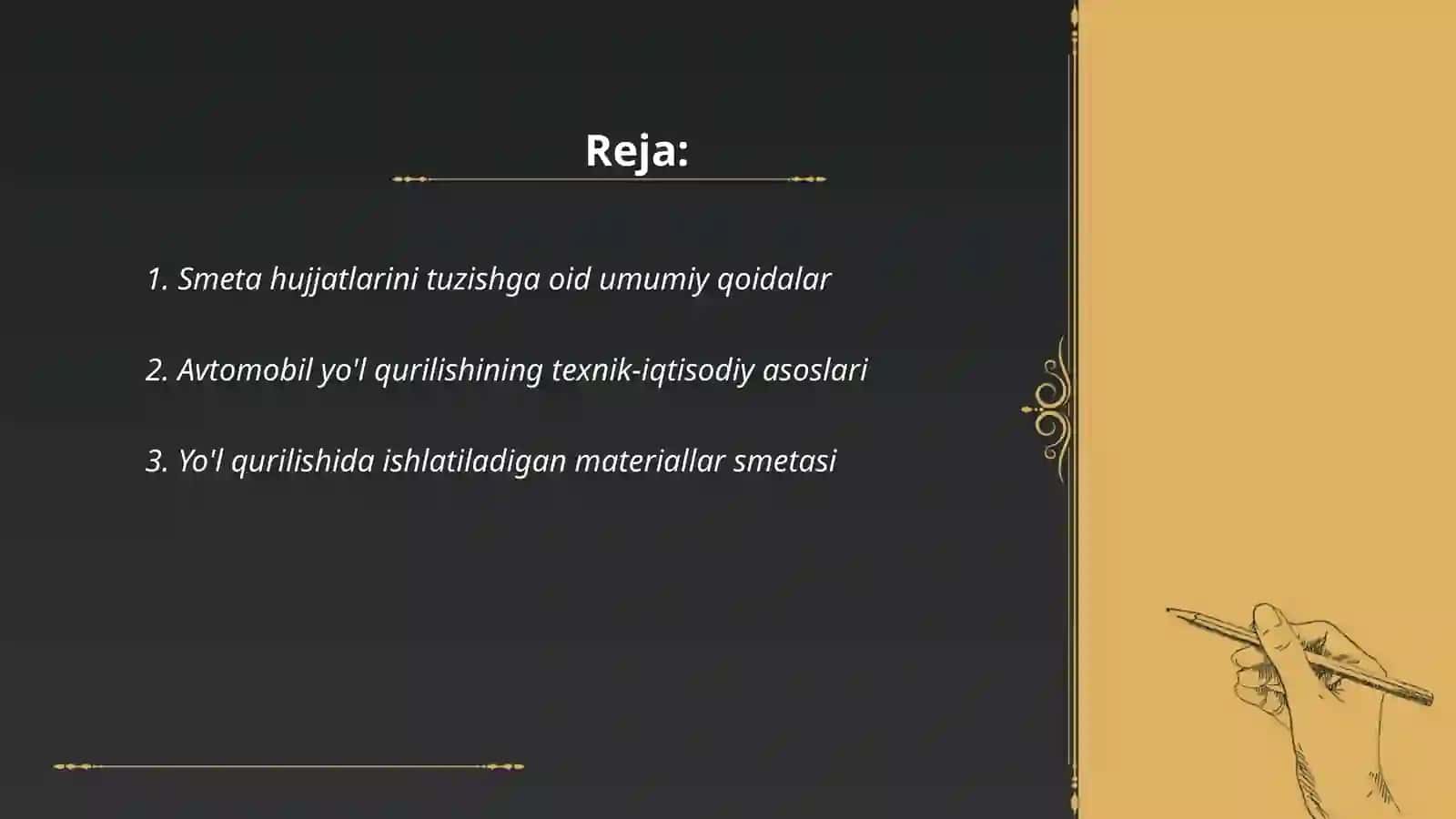 Avtomobil yo'l qurilishida smeta hujjatlari taritibi 2