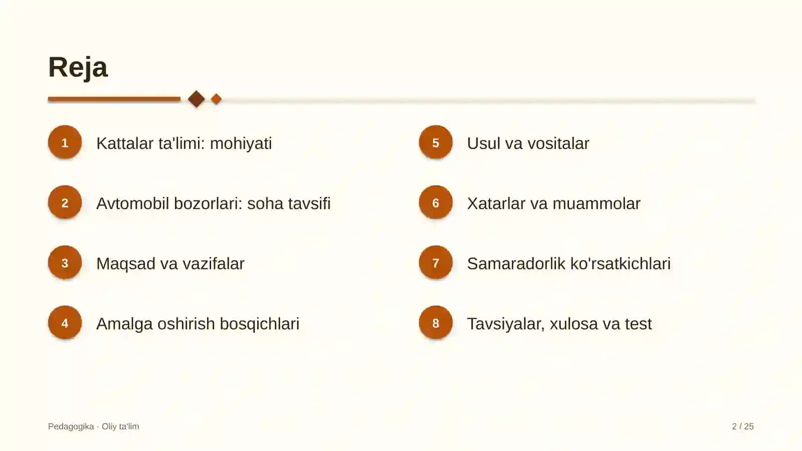 Avtomobil bozorlarida kattalar ta'limi 2