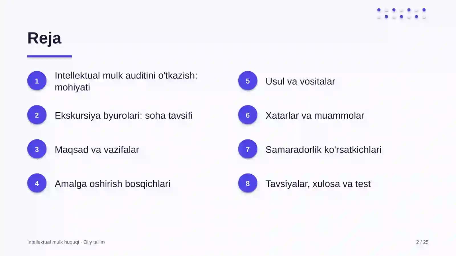 Ekskursiya byurolarida intellektual mulk auditini o'tkazish 2