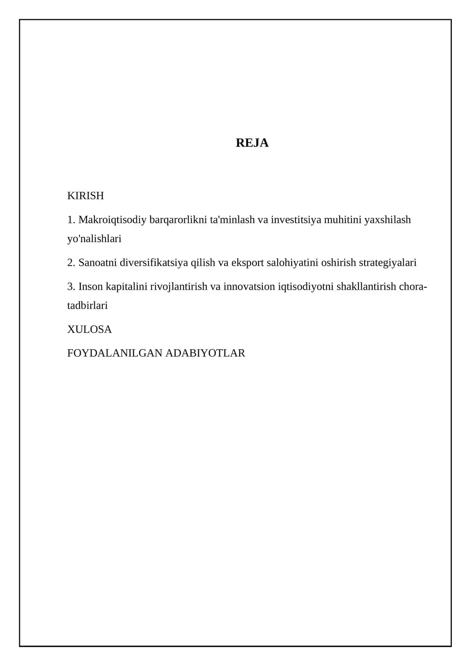 O'zbekiston iqtisodiy tarraqiyot strategiyasi 2