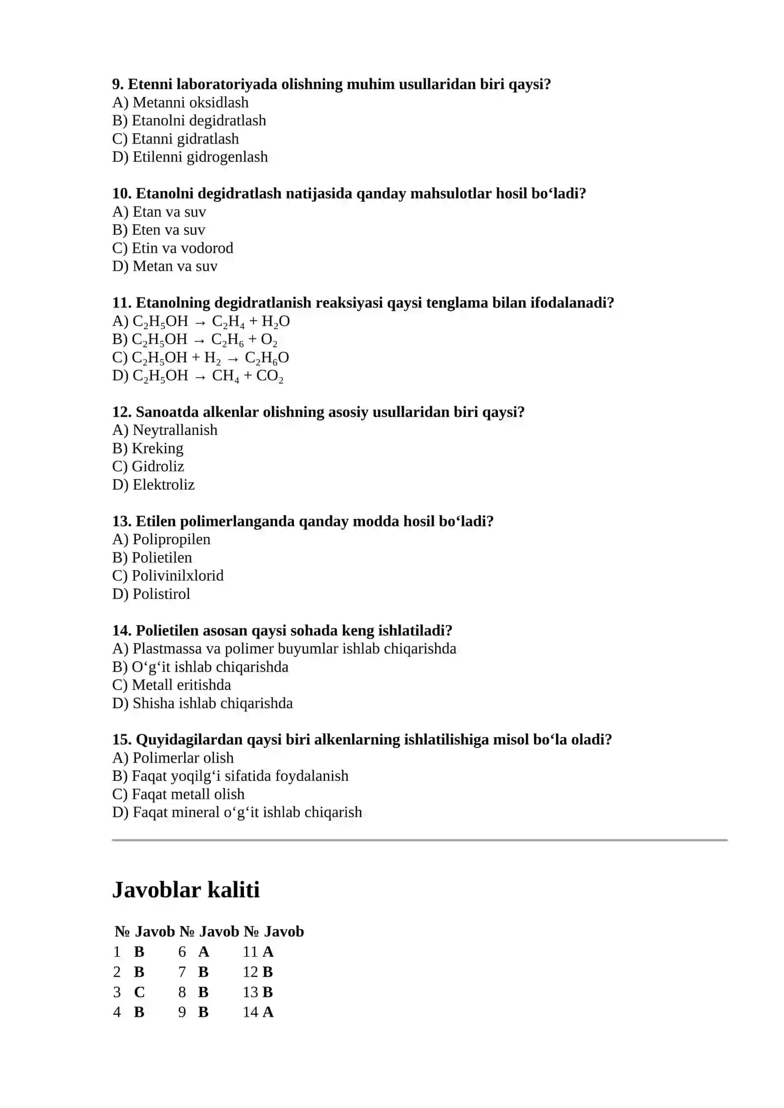 Alkenlarning xossalari, olinishi va ishlatilishi 2