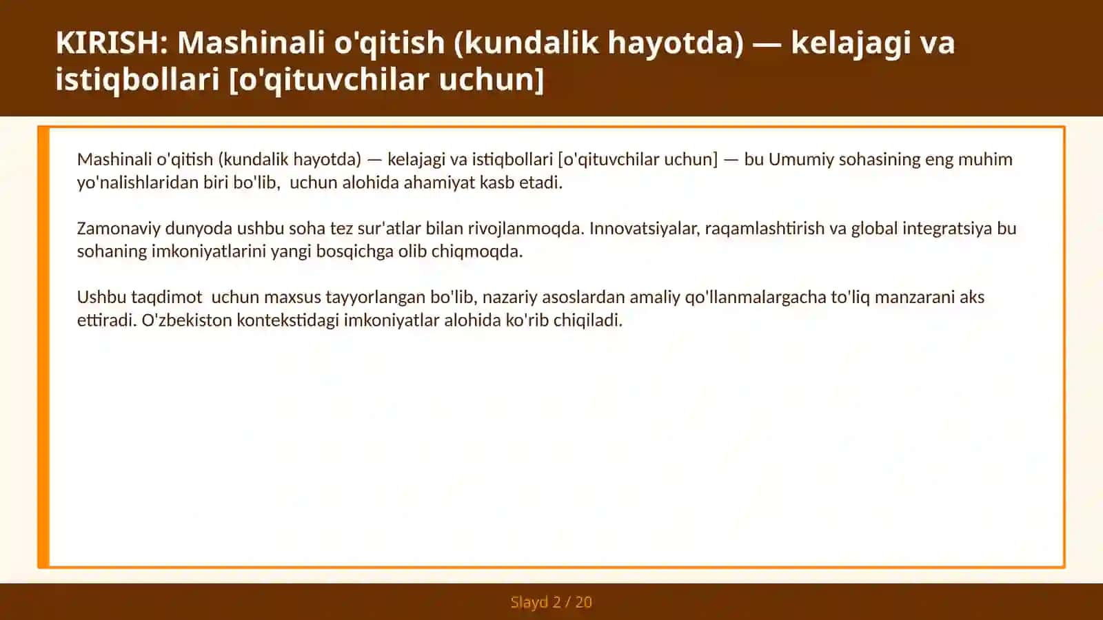 MASHINALI O'QITISH (KUNDALIK HAYOTDA) — KELAJAGI VA ISTIQBOLLARI [O'QITUVCHILAR UCHUN] 2