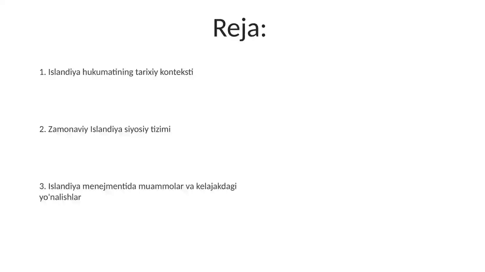 Islandia boshqaruv tizimi va menejment 2
