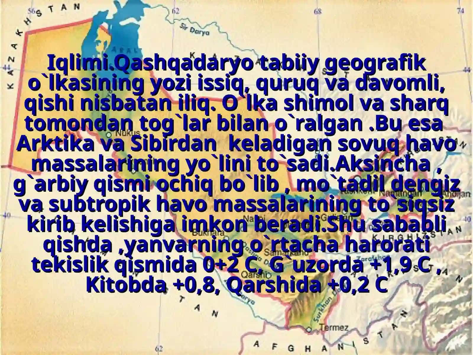 Qashqadaryo tabiiy geografik o`lkasining iqlimi va suvlari 2