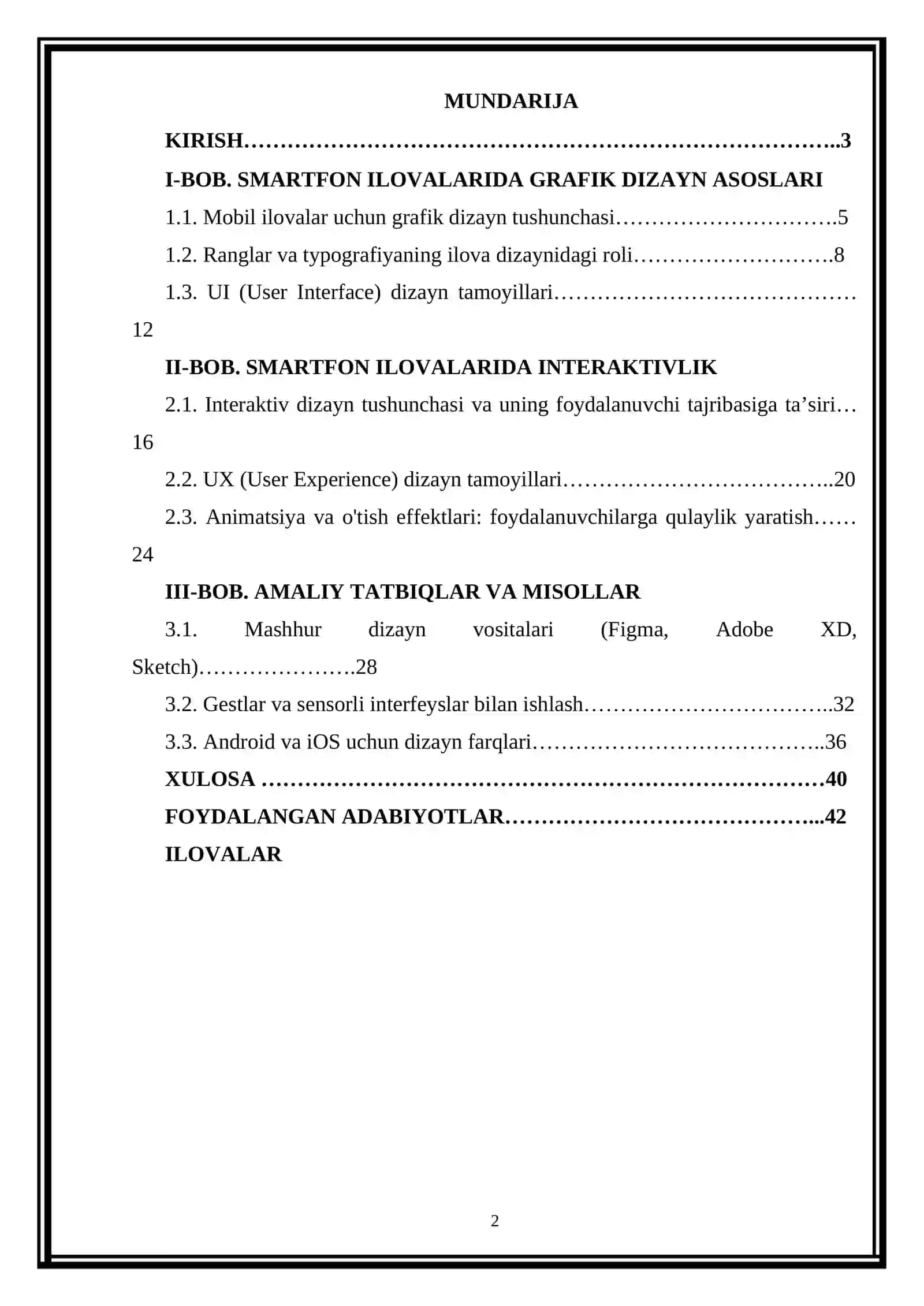 “Smartfon ilovalari uchun grafik dizayn va interaktivlik” KURS ISHI 2