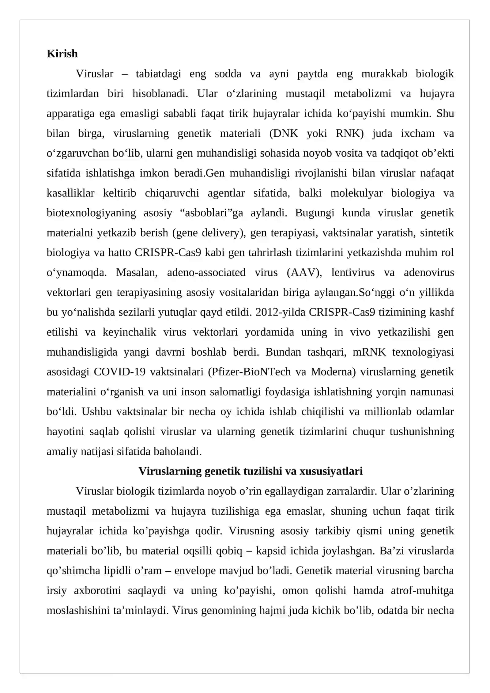 Viruslarni gen muhandisligida o’rganish va ushbu yo’nalishda erishilgan yutuqlarni tahlil qilish 2