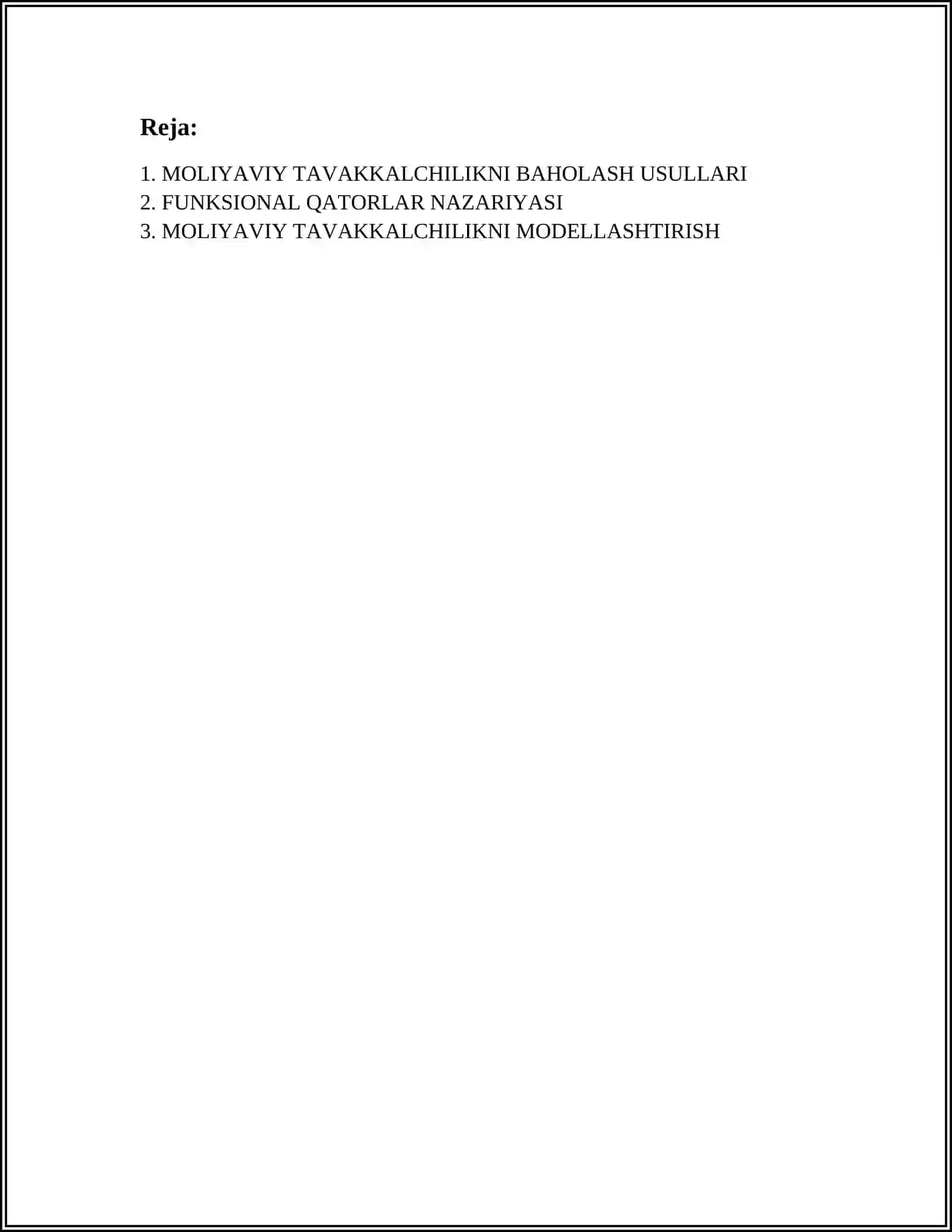 MOLIYAVIY TAVAKKALCHILIKNI MODELLASHTIRISHDA FUNKSIONAL QATORLARNING TATBIQLARI 2