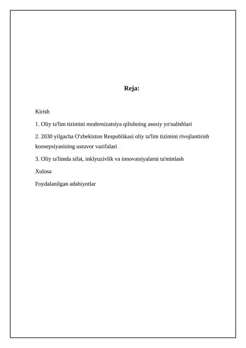 O'zbekiston Respublikasi oliy ta'lim tizimini 2030-yilgacha rivojlantirish konsepsiyasi 2