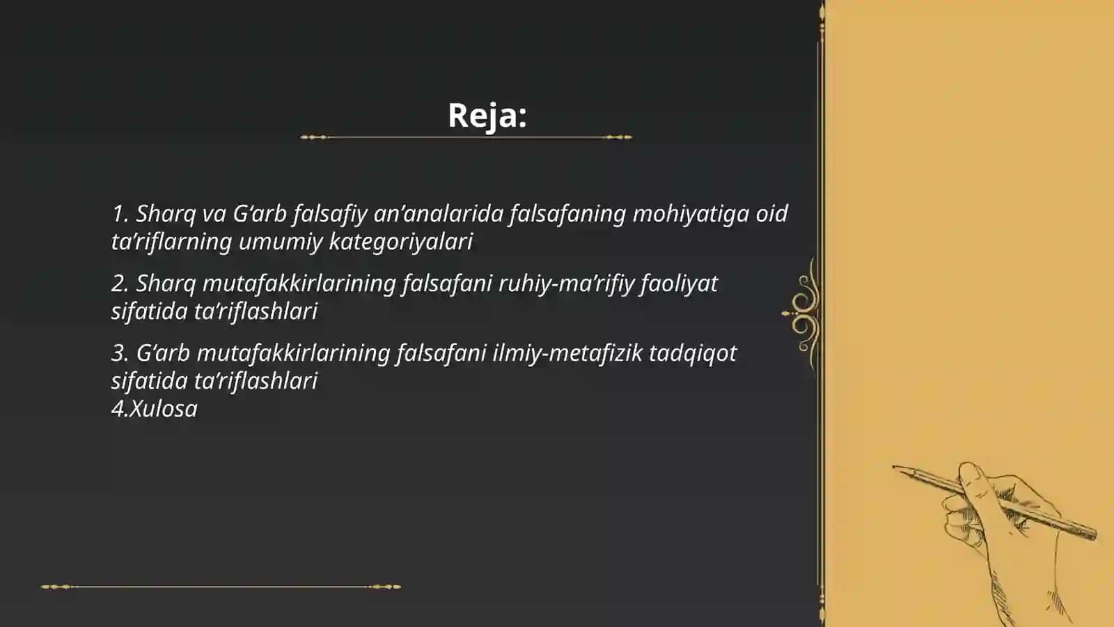 Falsafaning mohiyatiga oid Sharq va G'arb mutafakkirlari ta'riflarini tasniflash 2