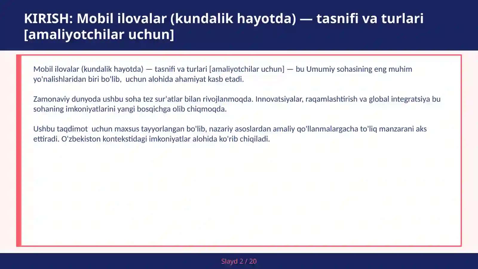 MOBIL ILOVALAR (KUNDALIK HAYOTDA) — TASNIFI VA TURLARI [AMALIYOTCHILAR UCHUN] 2