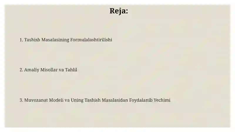 Tashish masalasining matematik modeli 2