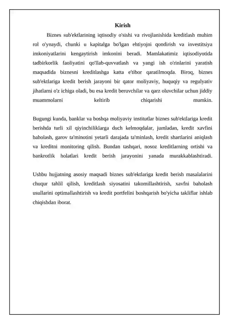 Biznes sub'ektlarni kreditlash asoslari 2
