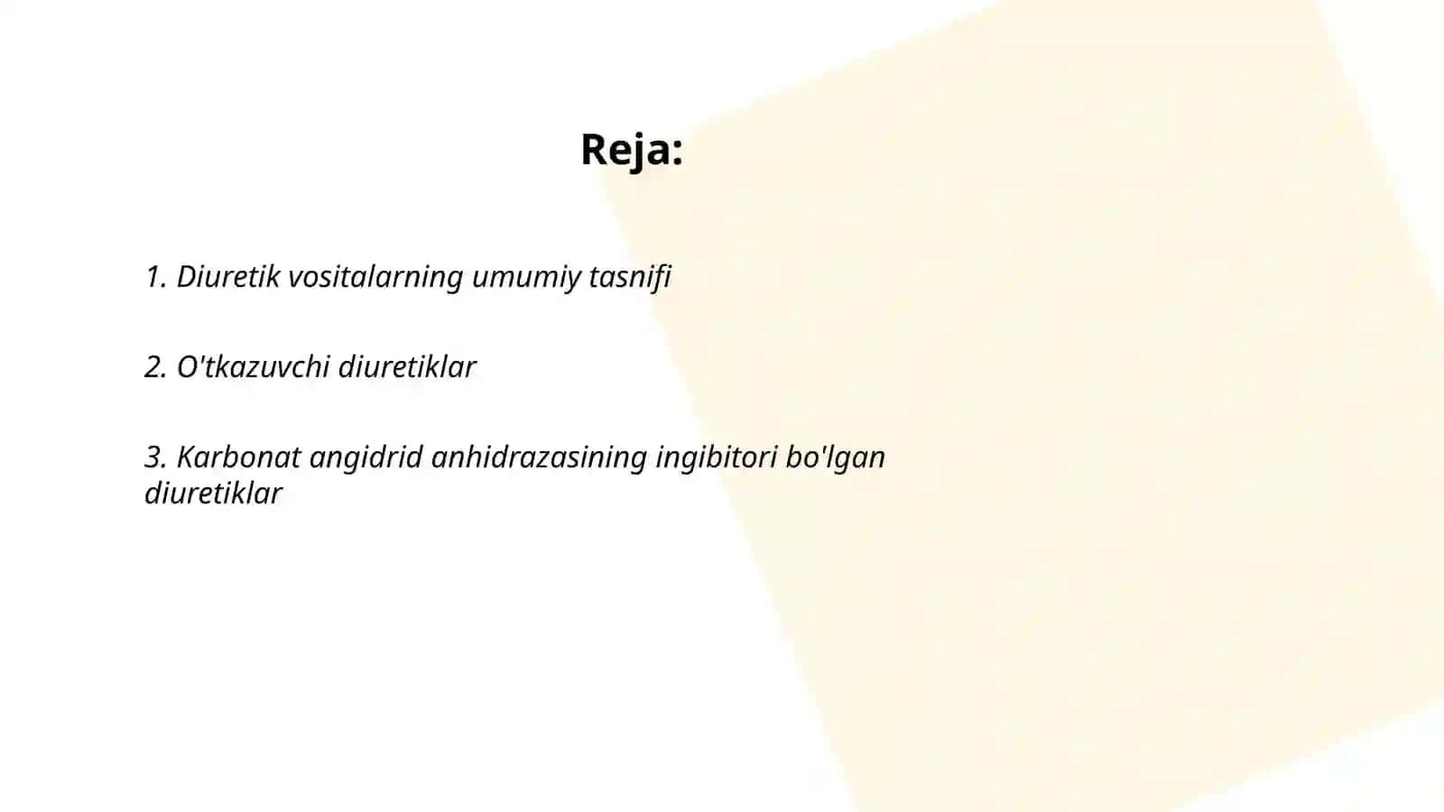 Diuretik vositalarning tasnifi va tasir turlari 2