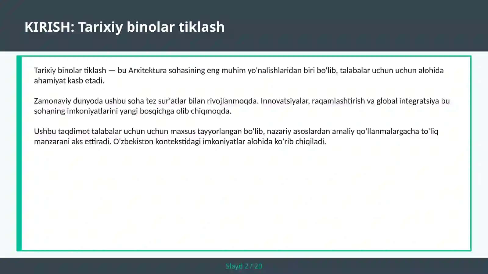 TARIXIY BINOLAR TIKLASH 2